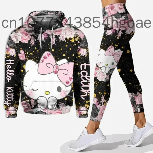 New Hello Kitty Legging Hoodie Set Disney Yoga Pants Sweatpants Women's Y2k Yoga Hoodie Leggings Fashion Tracksuit